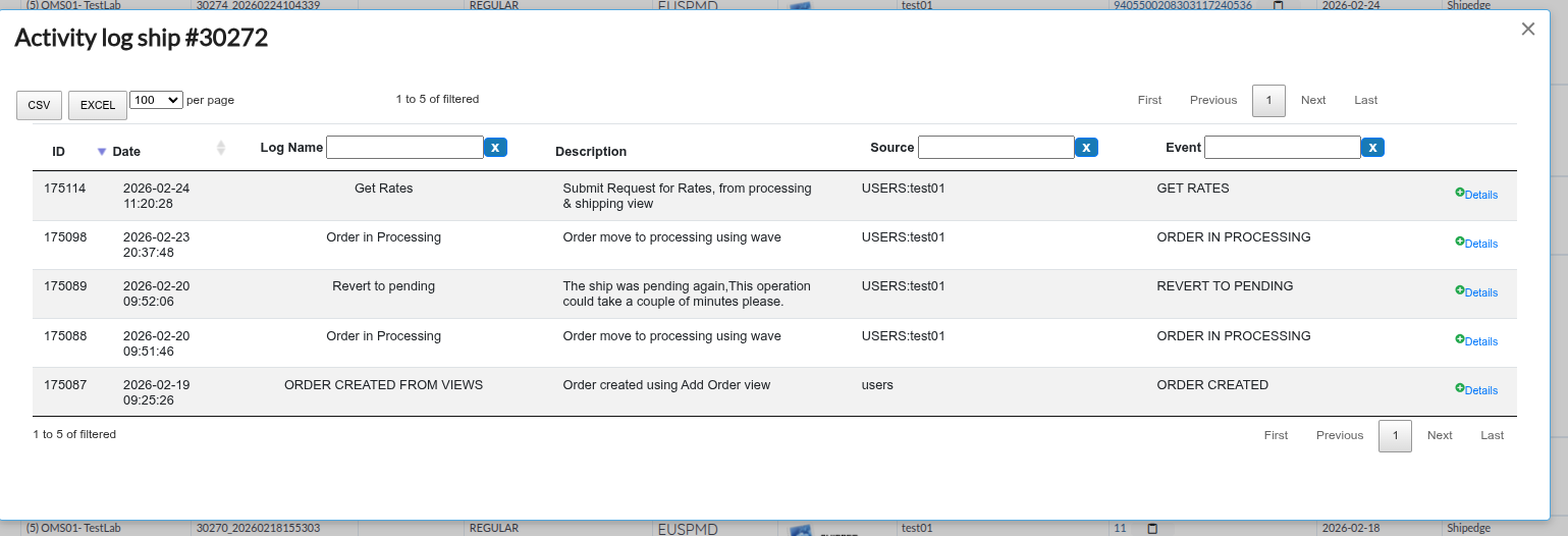 Viewing Order Activity Log
