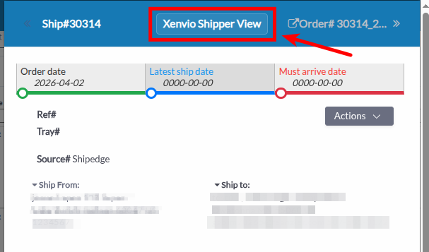 Shipper View button in the Processing shipping detail header